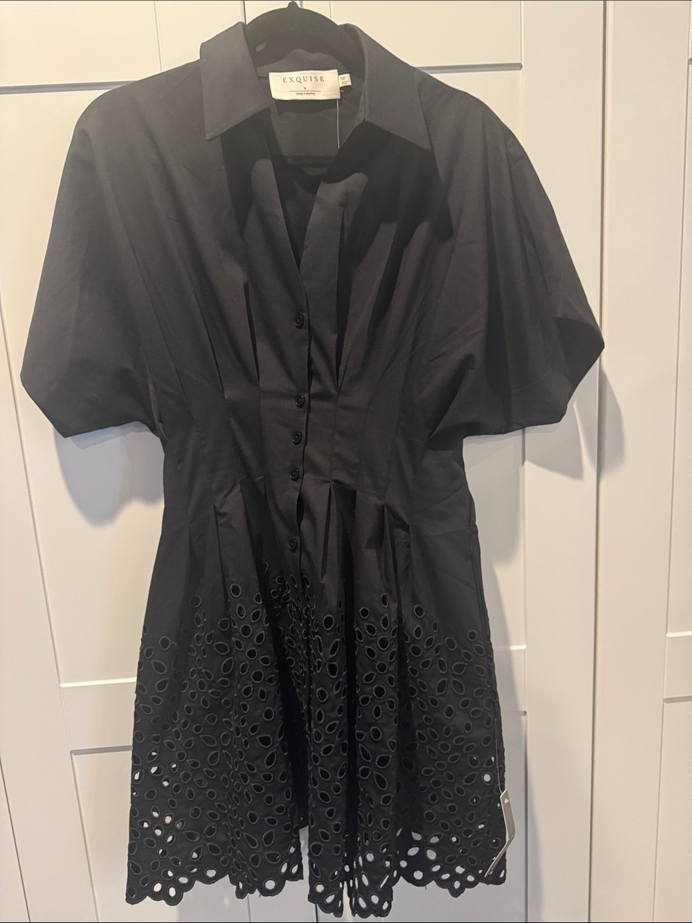 Tobie Black Eyelet Hem Shirt Dress from Exquise